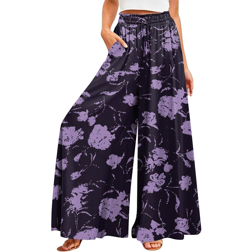 Women's Summer Wide Leg Pants High Waisted Flowing Pockets Fashion Casual Casual Bohemian Printed Beach Pants