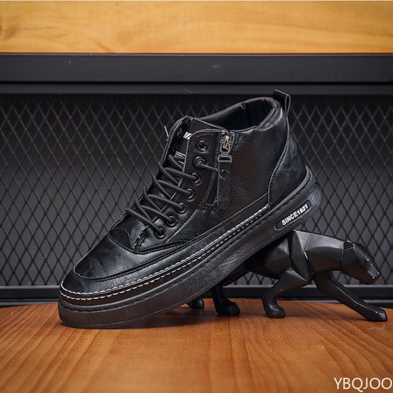 Зимние мужские высокие кроссовки модные универсальные повседневные на толстой подошве теплые противоскользящие износостойкие мужские хлопковые туфли