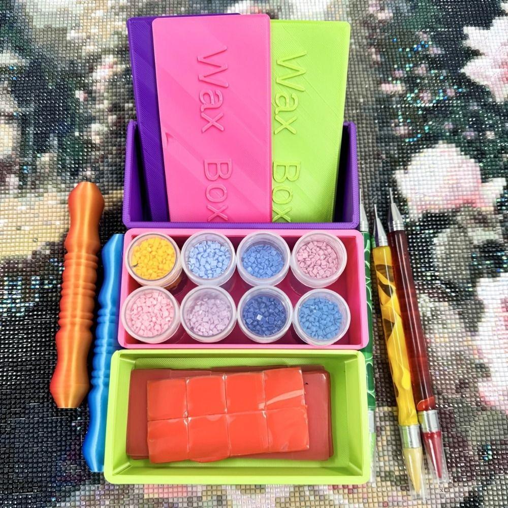 DIY Craft 3D Diamond Painting Wax Box with Lid Embroidery Diamond Painting Pen Containers Colorful Plastic Pencil Case