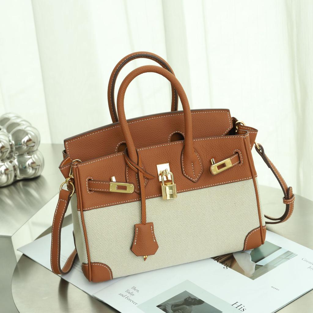 Women's Bag High-grade Canvas Women's Crossbody Bag Leather Women's Bag Casual Patchwork Color Contrast Bag Large Capacity Shoulder