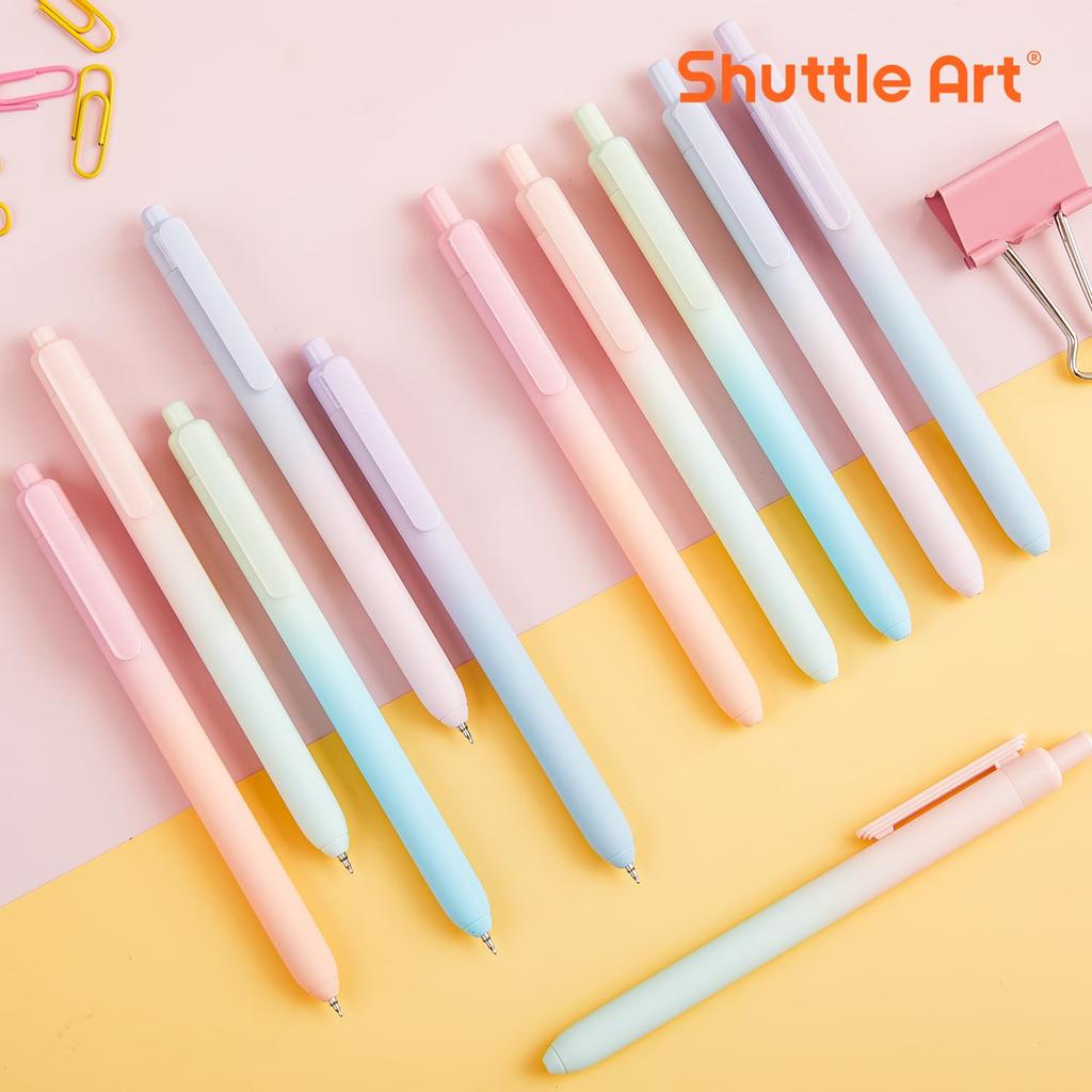 Shuttle Art Gel Ballpoint Pastel Black Gel Extra Smooth Ideal for Office Birthday Present Pens, 0.5mm Gradient, 15-Pack, Ink, Fine, Retractable,