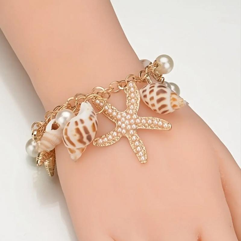 Her Lab Ювелирные изделия| Браслет с подвеской в ​​виде морской звезды, жемчужный браслет, браслет на удачу, упаковка шкатулки для драгоценностей