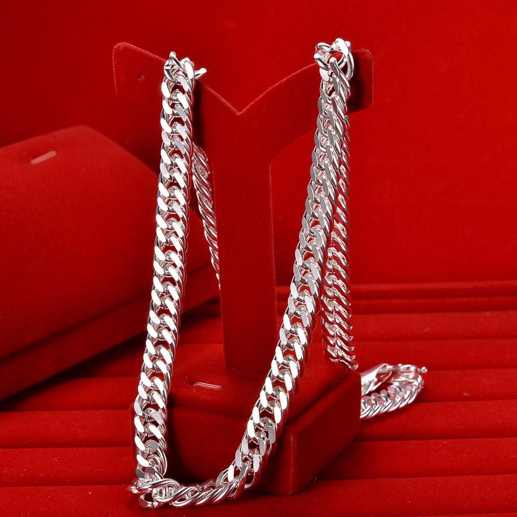 Ожерелье с двойной пряжкой, толстая цепочка в стиле хип-хоп, кубинская цепочка, мужская властная белая медь, посеребренное ожерелье