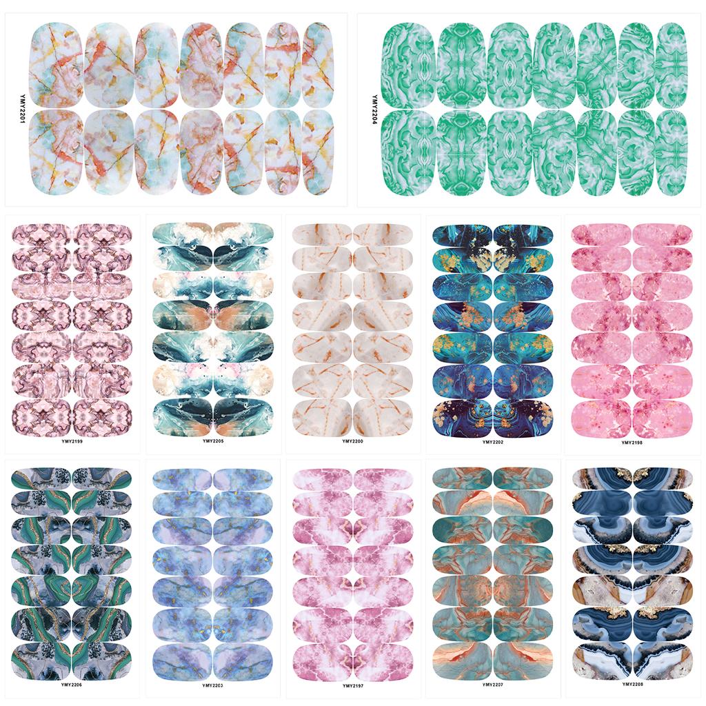 10/12 Sheets Full Cover Nail Stickers Self-Adhesive Nail Polish Gel Decals with Nail File DIY Creative Nail Art Sticker Decor