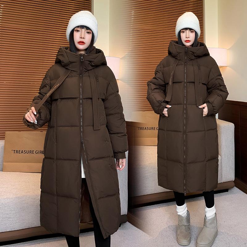Европейская станция утолщенная пуховая хлопковая куртка женская длинная до колена корейская свободная стеганая куртка новинка на зиму 2025