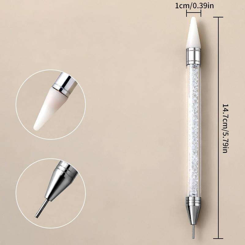 Double-Headed Nail Art Pen with Silicone Head Rhinestone Picker Wax Remover Gel UV Brush for DIY Manicure Nail Art Tools