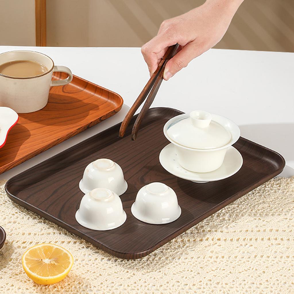 Прямоугольный поднос из пластика с текстурой под дерево, многоразовый сервировочный поднос, тарелка для фруктов, закусок, десертов, посуда, кухонная утварь