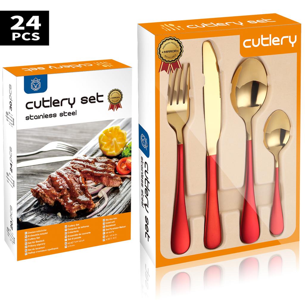 Popular Stainless Steel Cutlery Set 24 Pieces Gift Box Household Knives Forks  Spoons Kitchen Household