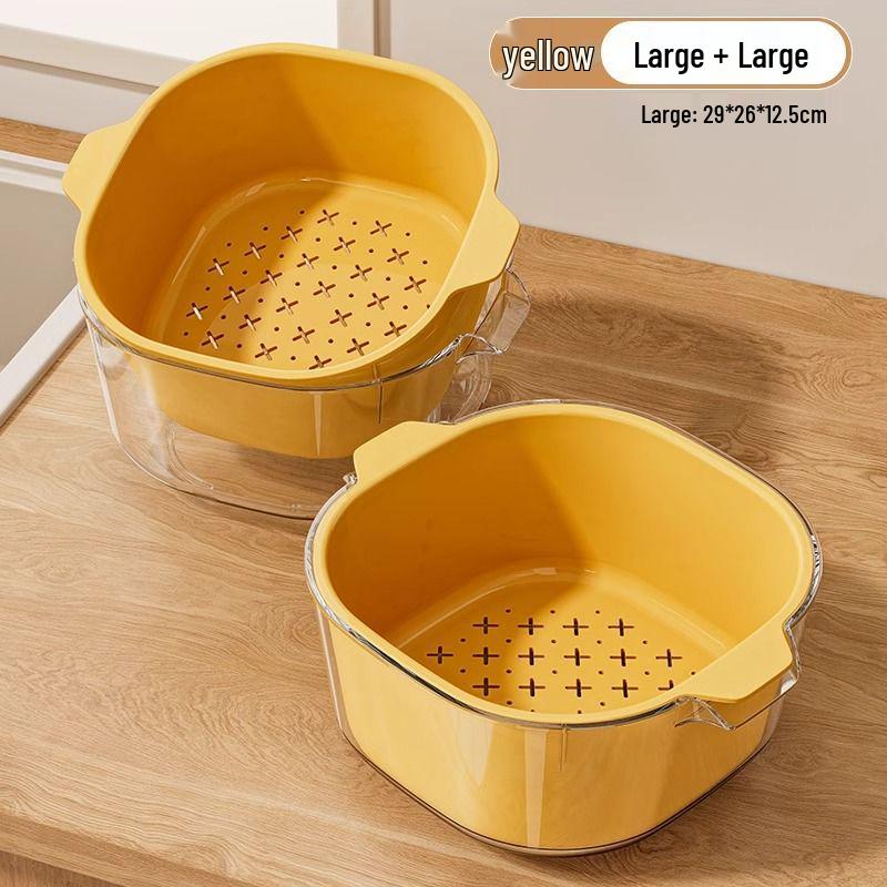 Double-Layer Kitchen Drain Basket for Fruits & Vegetables - Food-Grade Storage & Strainer