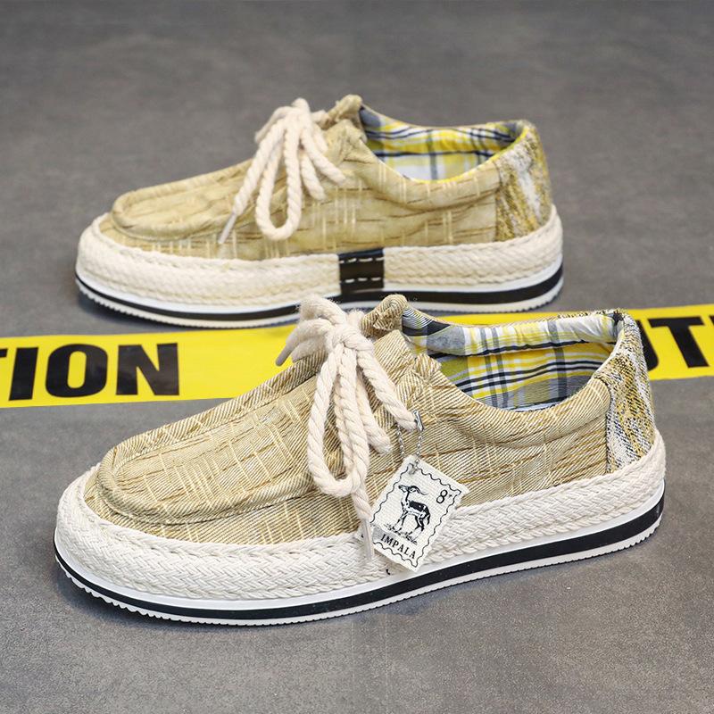 Men's Shoes Summer Washed Denim Board Shoes Student Hip Hop Korean Version Casual Flat Canvas Shoes Straw Fisherman Shoes