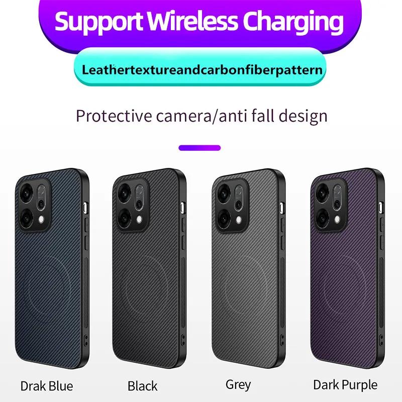 For Reno 14 Pro 5G Carbon Fiber Texture for Magsafe Magnetic Case for OPPO Reno14 14pro 13F Matte Shockproof Soft Frame Cover