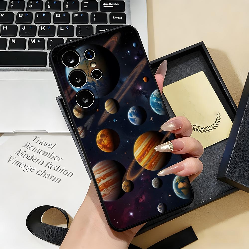 Чехол для телефона 'Космическая планета' для Samsung S26 S25 S24 FE S23 S22 S21 Plus S20 Ultra Note20Ultra Черный Мягкий корпус