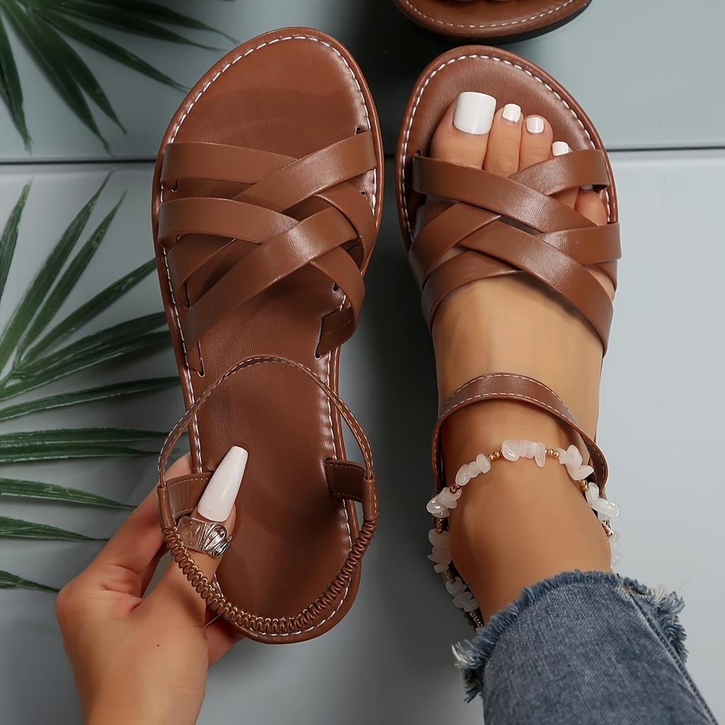 Fashion Hot Lightweight Women Sandals Summer Women Shoes Flat Sandals Roman Strap Sandals Non Slip Rubber Soles Ladies Daily Sandal