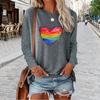 Топы для женщин Rainbow Love Graffiti Print Round Neck Long Sleeve T Shirt Fall Casual Slim Pullover Women's Long Sleeve Top