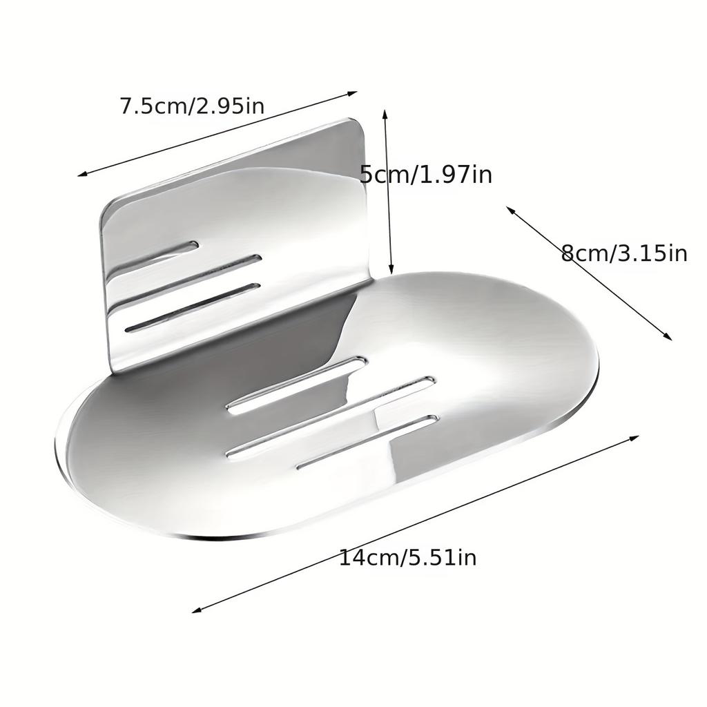 Thickened Stainless Steel Soap Holder - Modern Oval Design, No-Drill Wall-Mounted Storage Rack, Suitable for Bathroom Essentials, All-Season Use