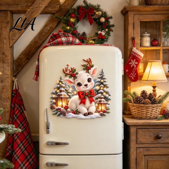Seasonal Home Wall Ornaments Christmas Deer Sticker, PVC Waterproof Animal Decal, Peel and Stick Removable Tree Stickers Art Decor for Holiday Living