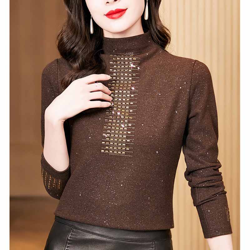 Подшерсток с длинным рукавом, женская осенне-зимняя новая модная рубашка с полувысоким воротником