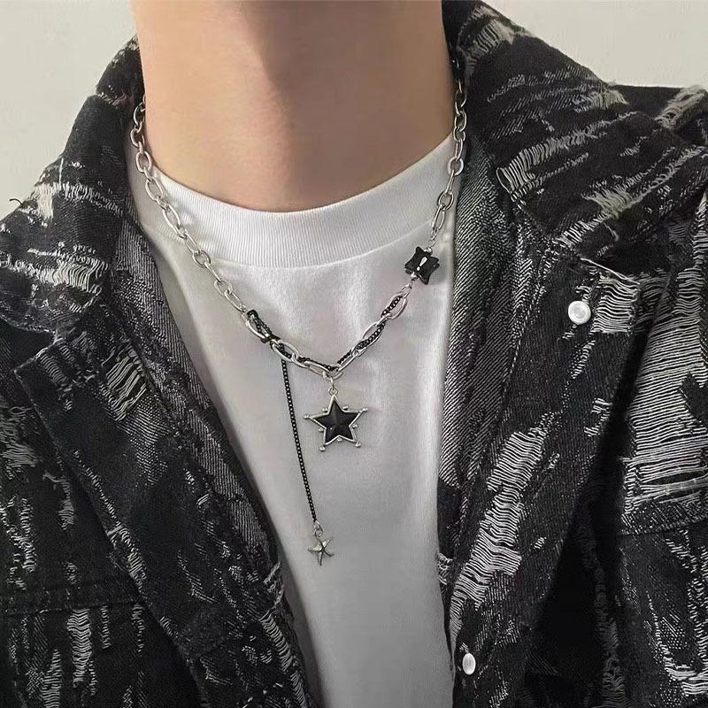 Готический панк черный цвет звезда кулон кисточка ожерелье подходит для мужчин и женщин хип-хоп креативные ежедневные ювелирные изделия подарки