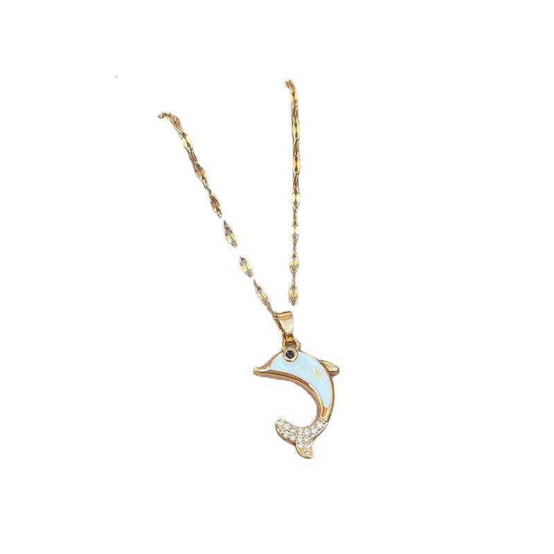 Light Luxury Micro-Inlaid Dolphin Color Shell Oil Dripping Necklace Women'S New Collarbone Chain Light Luxury Niche Design Sense