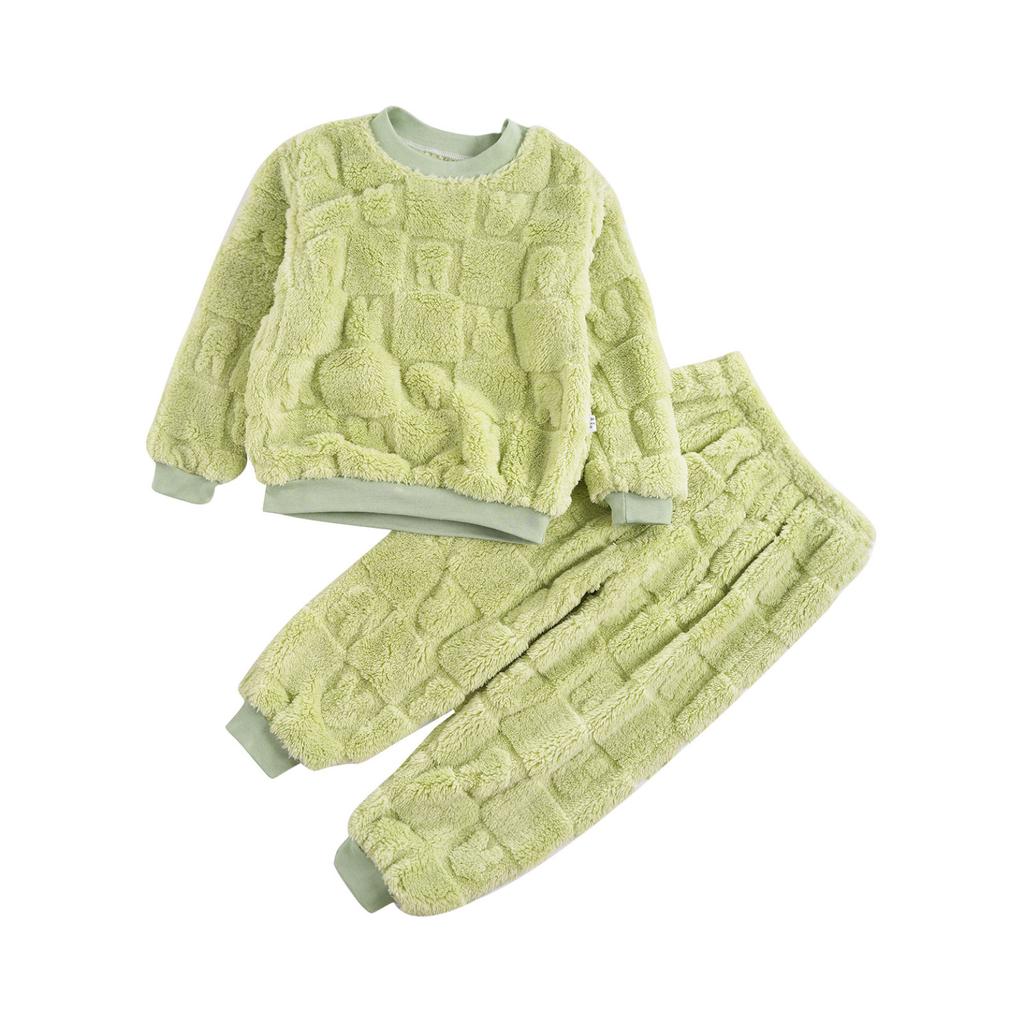 Children's Girls Boys Pyjamas Soft Loungewear Sleepwear Winter Warm Long Sleeve Tops with Pants Leisure Suit