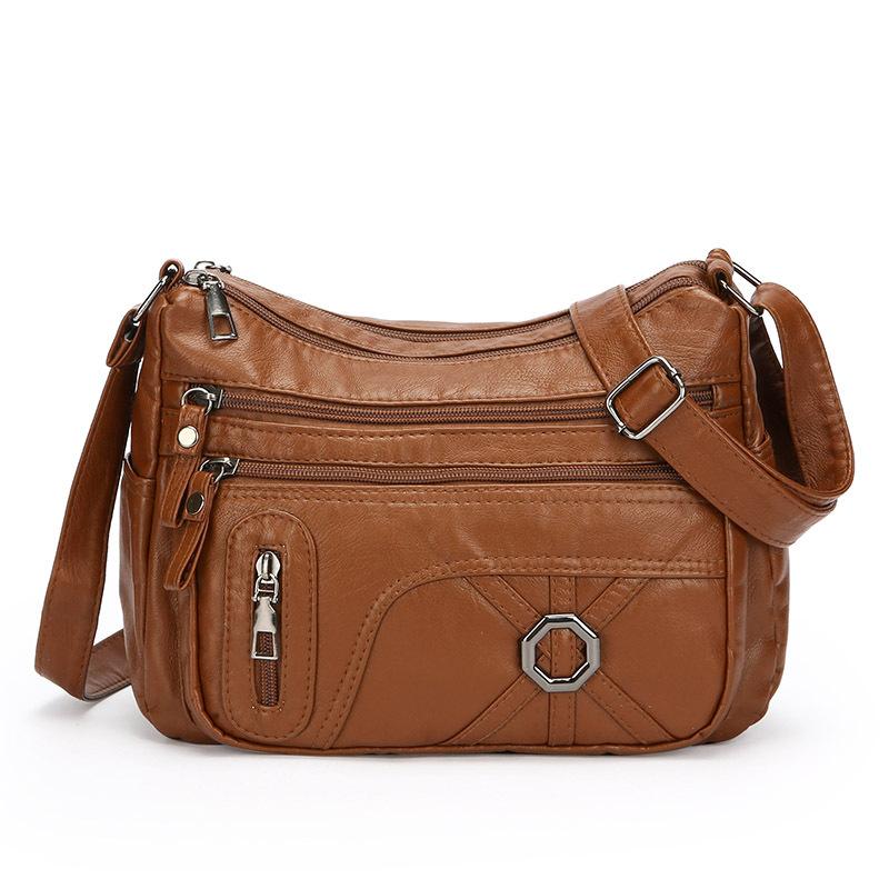 Винтажная сумка через плечо, женская сумка среднего возраста, мягкая кожаная многослойная сумка через плечо