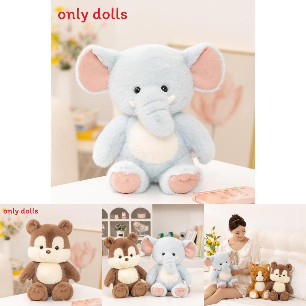 Cute Forest Creature Plushie Set Featuring Squirrel And Elephant For Playroom Decoration
