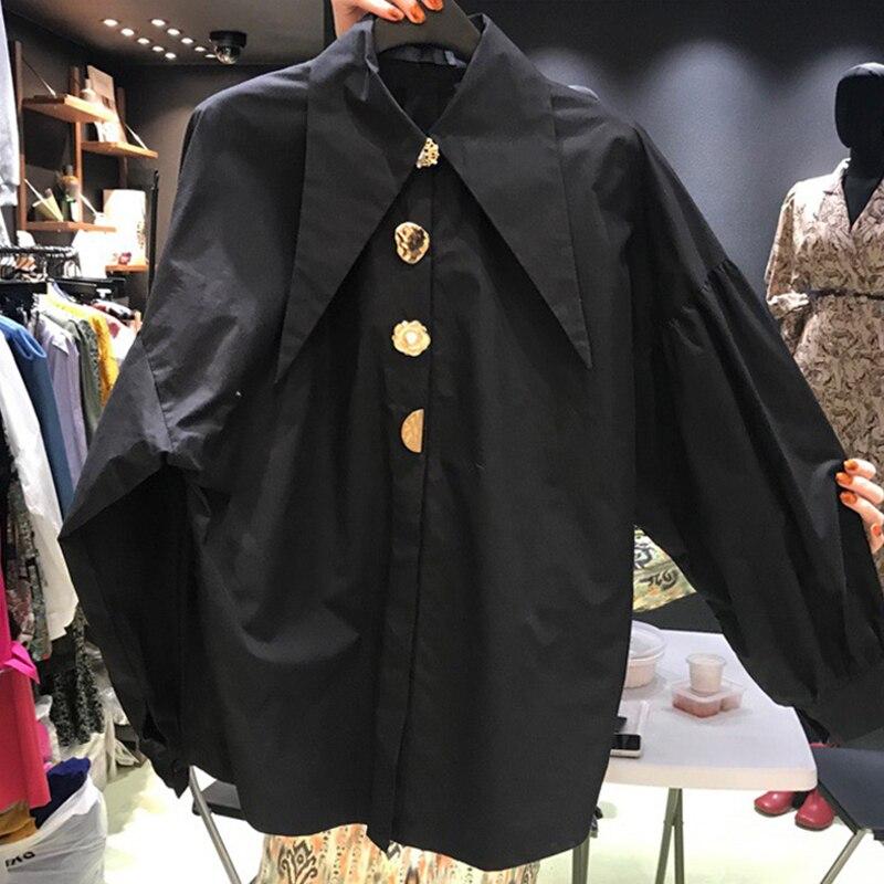 Chic Button Cotton White Shirt Women Spring Casual Office Lady Women Blosues Loose Lantern Long Sleeve Shirts Tops Blusas 15631