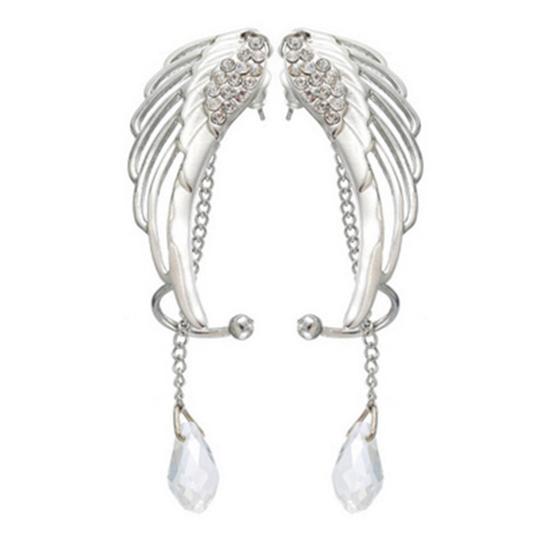 1 Pair Women Drop Earrings Smooth Faux Crystal Solid Color Wing Shape Long Tassel