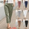 Women Summer Solid Color Double Pocket Trousers Loose Long Pants Female Cotton Linen Pants