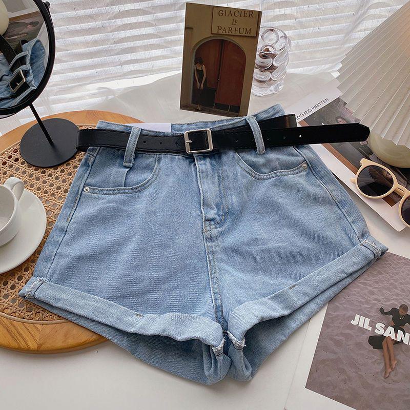 2026 Women's High Waist A-Line Denim Shorts: Slimming, Versatile, Wide Leg, Rolled Hem, Korean Style.