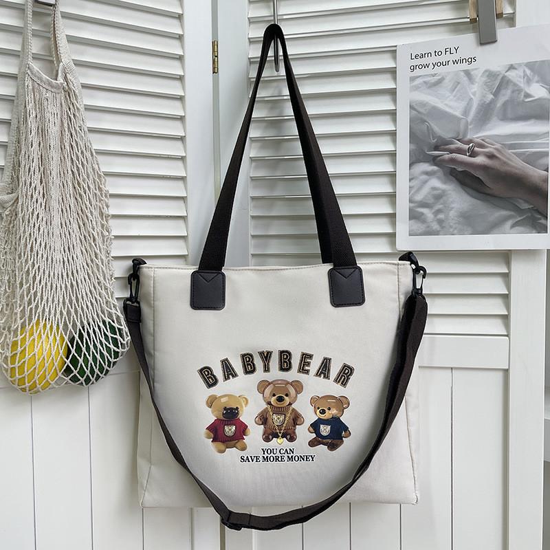 Oxford Canvas Tote Bag For Women With Letter Print Soft Shoulder Daily Use