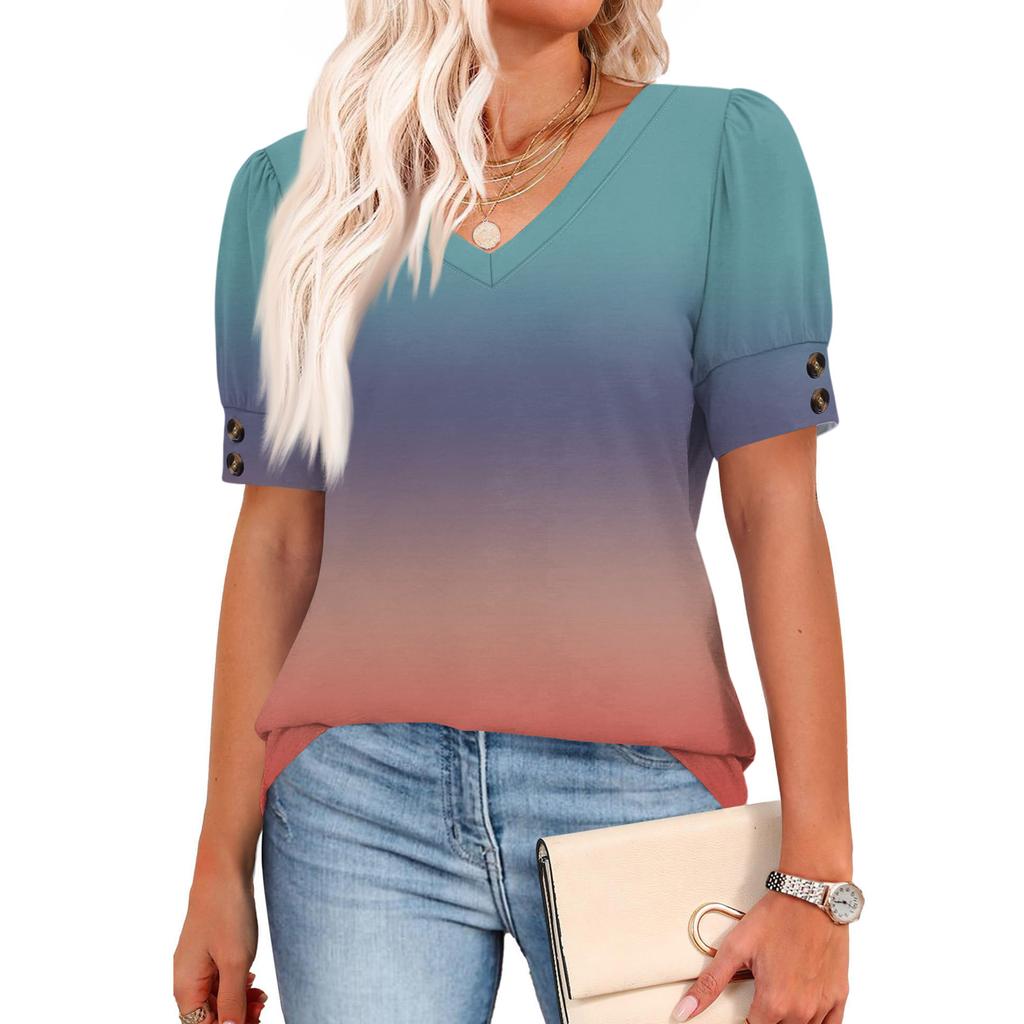 Женские топы с коротким рукавом, рубашки на пуговицах, V-образный вырез, модные наряды, блузки, повседневные