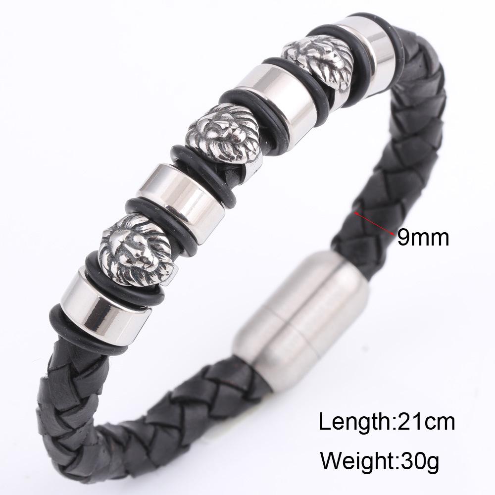 Мужской винтажный браслет в стиле панк с головой льва, кожаный тканый браслет, индивидуальный простой браслет для пары