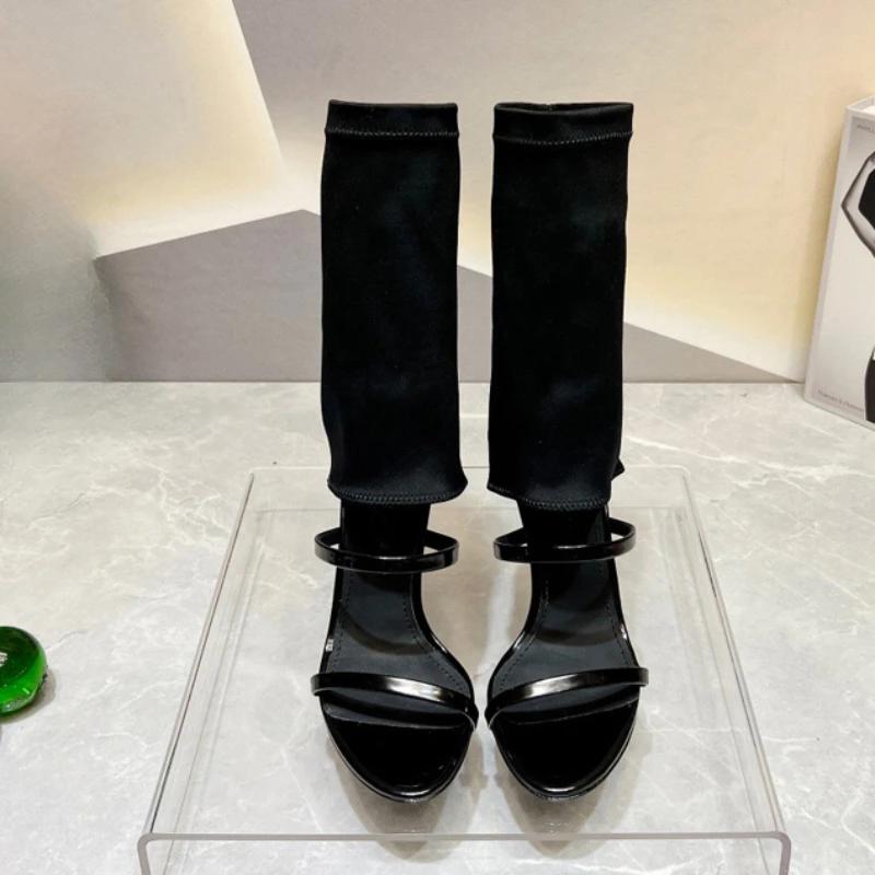 Летняя Новая Повседневная Мода Квадратный Носок Толстый Каблук Открытый Носок Пряжка Однотонные Удобные Сексуальные Банкетные Женские Туфли