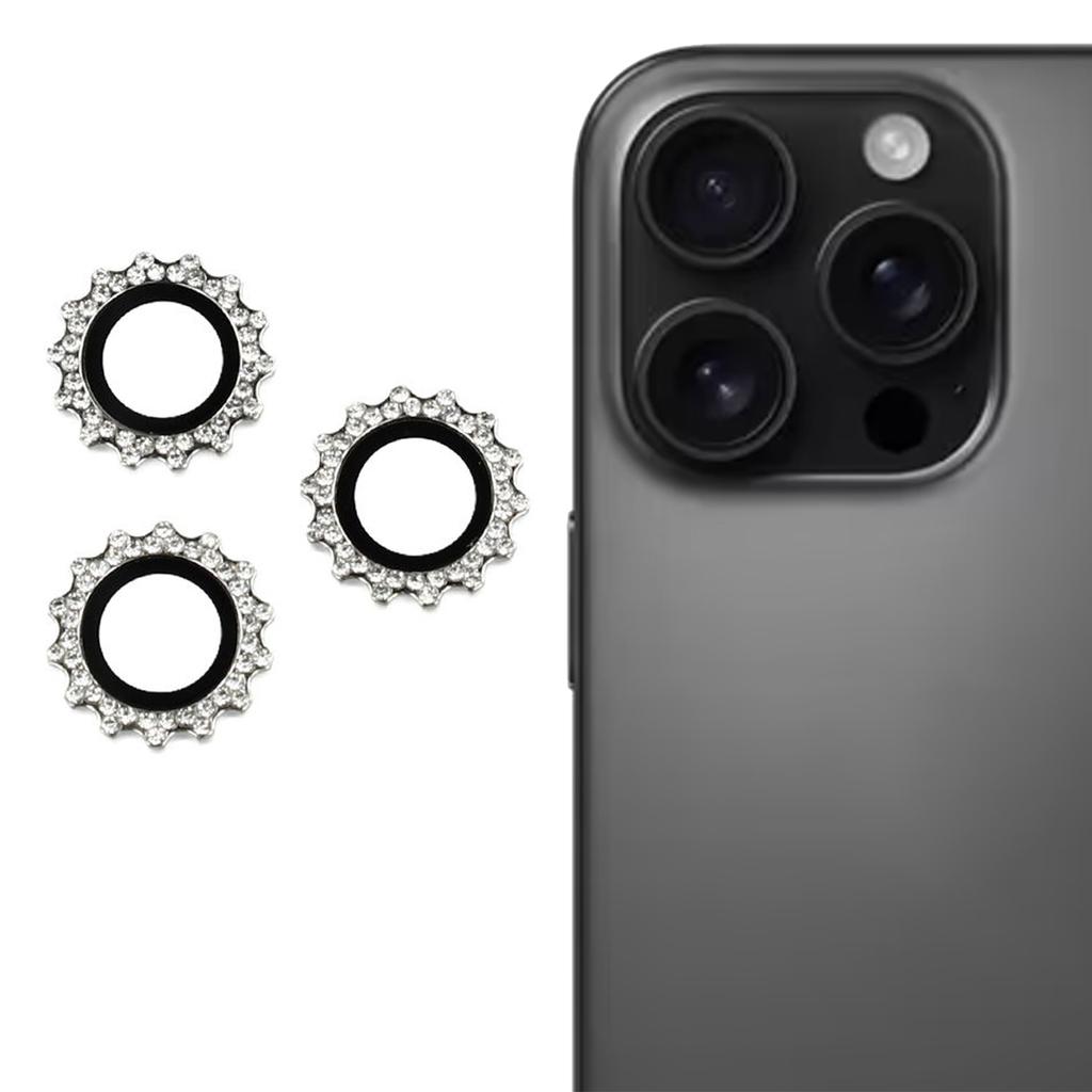 1Set For iPhone 16 Pro/16 Pro Max Camera Lens Protector Gear Shape Rhinestone Decor Tempered Glass Lens Film