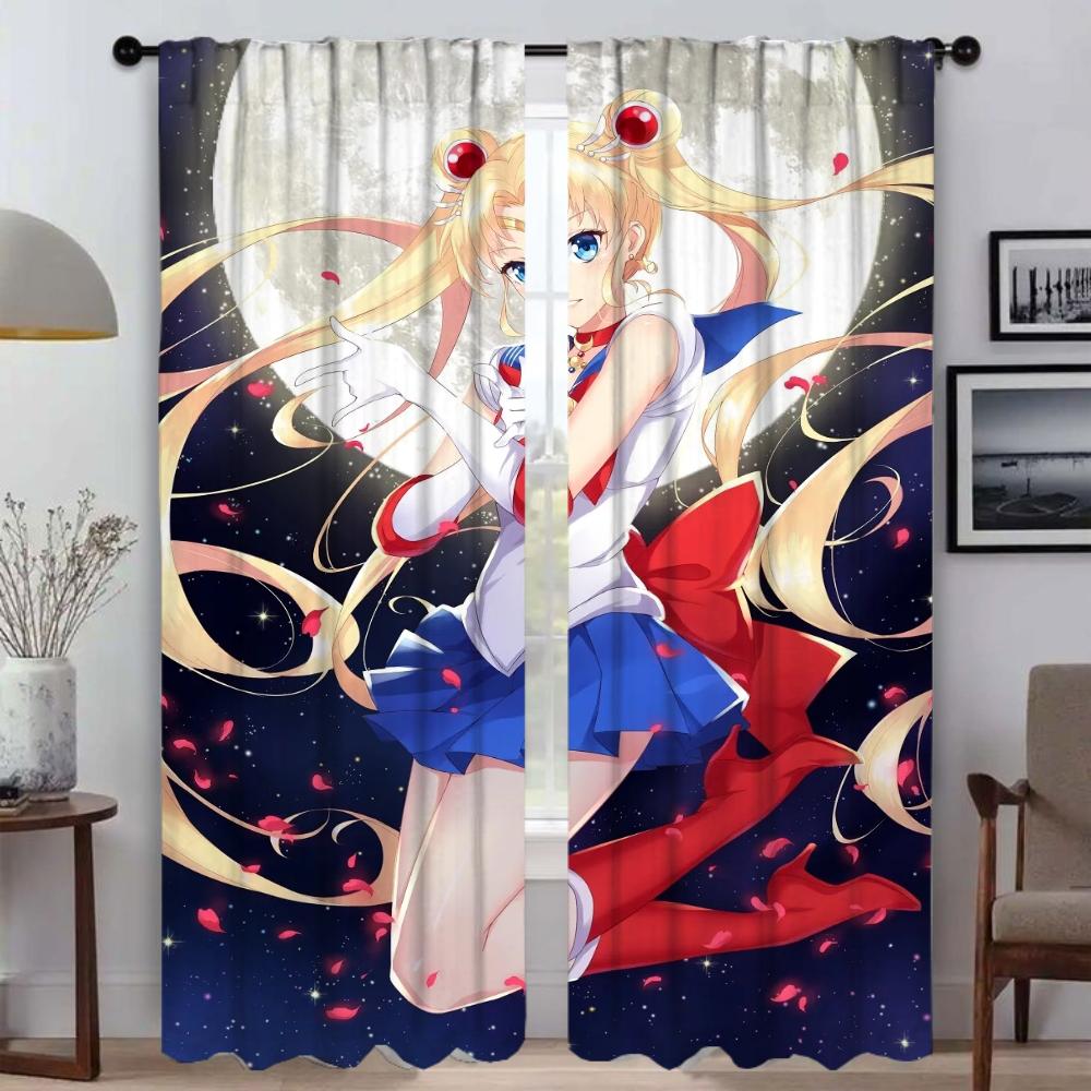 Blackout Curtain for Room 2 Panel Sailormoon Shades Halloween Decoration Anti-mosquito Curtains Tulle for Bedroom Partition Home
