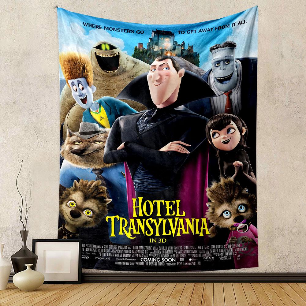 Hotel Transylvania Poster Tapestry Wall Hanging, Mavis Dracula Animation Art, Funny Kids Wall Decor for Bedroom Dorm