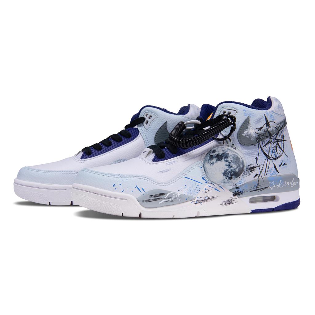 Nike Flight Legacy Poseidon's Call Abrasion Resistant Mid top Vintage Basketball Shoes Men's White Blue BQ4212-102(Team864-)