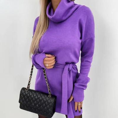 Женское модное платье с длинным рукавом и высоким воротом на весну и осень