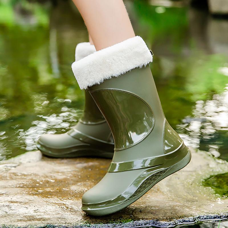 Модные женские модные сапоги средней длины, резиновые, водонепроницаемые, нескользящие, резиновые сапоги, для работы на открытом воздухе, хлопковые, водонепроницаемые, кухонные сапоги
