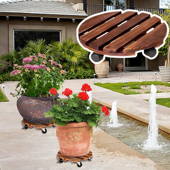 Деревянная подставка для растений на колесах с грузоподъемностью 40 кг, многофункциональная подставка для цветочных горшков с фиксируемыми на 360° роликами