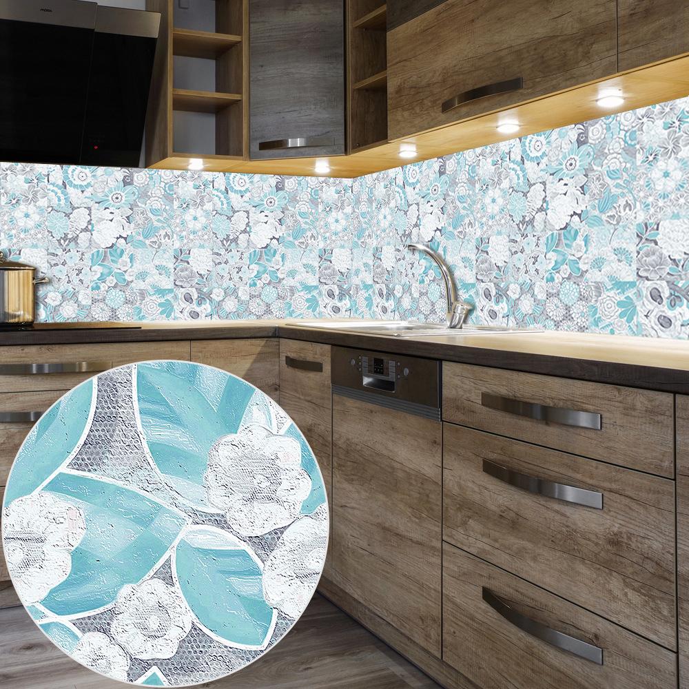 16pcs Fresh Blue Tiles Kitchen Oil-poof & Waterproof Sticker Cupboard Bathroom Home Renovation Peel & Stick Art Wall Decals