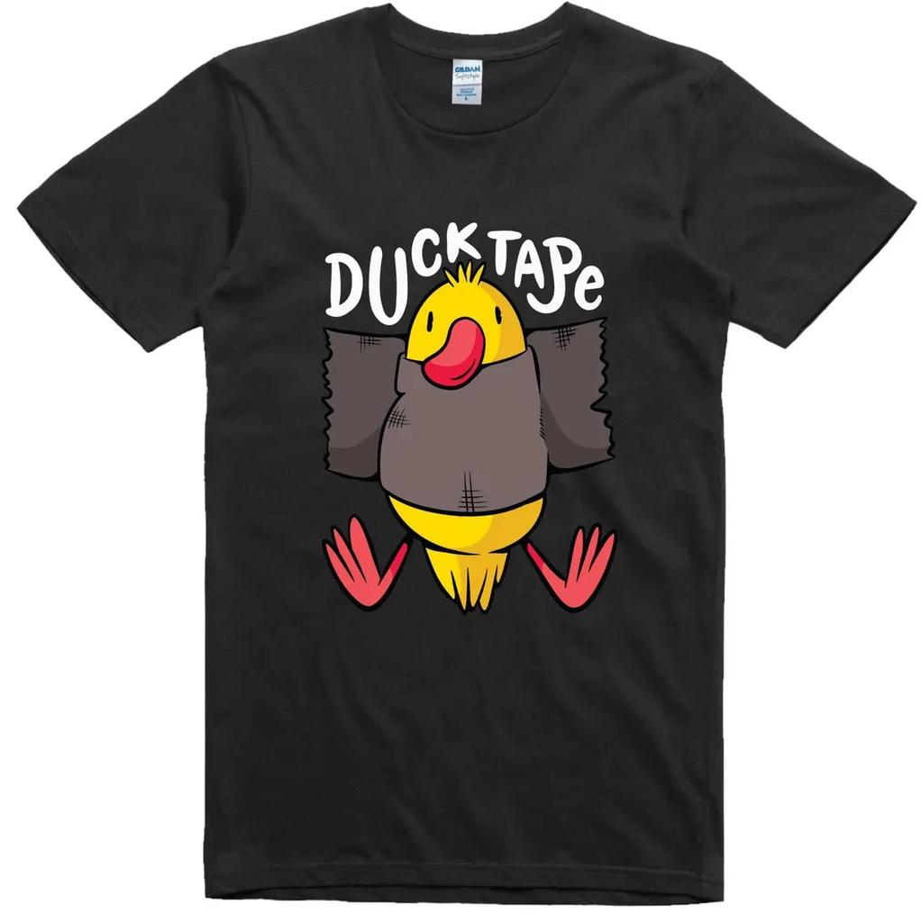 Funny Duck Stuck With Tape T- Shirt Cartoon Humor Graphic Tee Cute Bird Joke