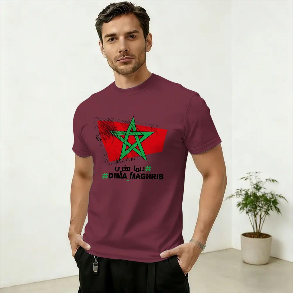 Unisex Kingdom of Morocco Flag Logo Art T Shirt Pure Cotton Clothing Amazing Short Sleeve Round Collar Tee Shirt Plus Size TShirt
