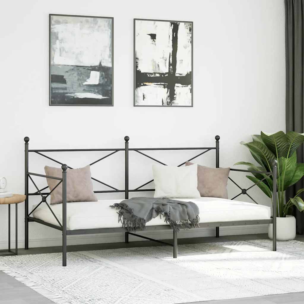 Łóżko Dzienne Bez Materaca Czarne 100X200 Cm Stalowe