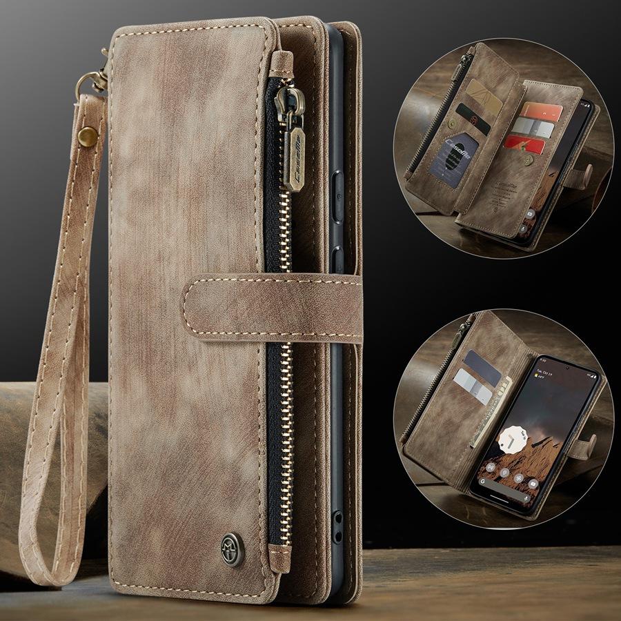 Large Capacity Multi-Card Zipper Wallet Phone Case with Hand Strap for Google Pixel 9 8 Pro Pixel 8a 7a Redmi Note 10 9 Pro Coin Pocket Phone Bag