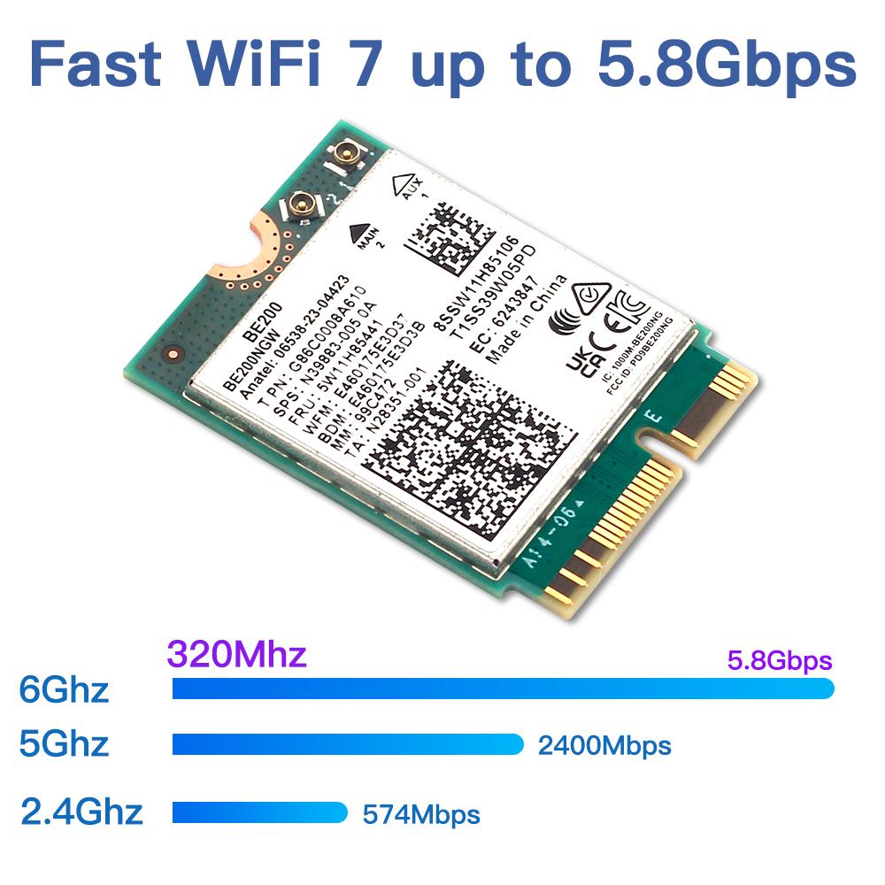 WiFi 7 для беспроводной сетевой карты Intel BE200 Bluetooth 5.4 WiFi BE200NGW NGFF адаптер 802.11AX 2.4G/5G/6GHz для ПК Win10/11
