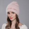 Fashion Hat Round Sequins Winter Warm Beanies Angora Rabbit Fur Hats For Women Knitted Female Hats High Quality Cap Y2k
