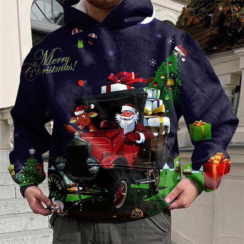 Веселого Рождества Санта-Клаус Графический Толстовка Для Мужчин Снеговик Лось 3D Принт Толстовка Повседневный Свободный Пуловер Длинный Рукав Толстовки Топ