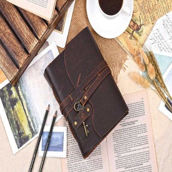 Винтажный кожаный дневник ручной работы из 200 старинных цветных страниц ручной работы с антикварной застежкой-ключом